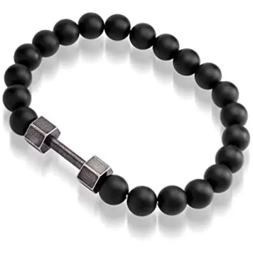555Jewelry Stainless Steel Stretch Barbell Gym Anxiety Beaded Bracelet for Men & Women 555Jewelry Stainless Steel Stretch Barbell Gym Anxiety Beaded Bracelet for Men & Women