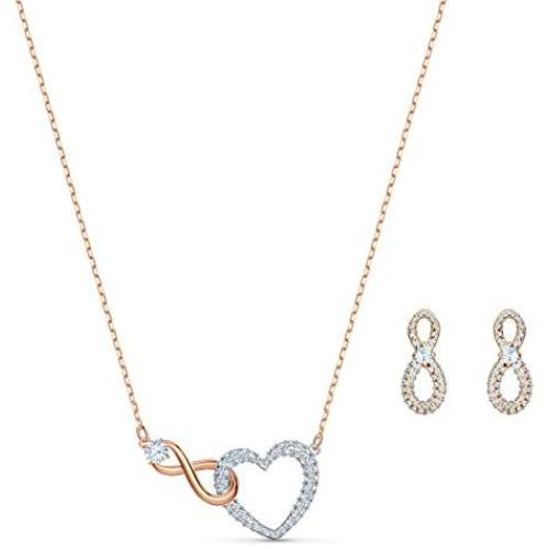 SWAROVSKI Womens Infinity Jewelry Set Collection, Rose Gold Tone & Rhodium Finish, Clear Crystals