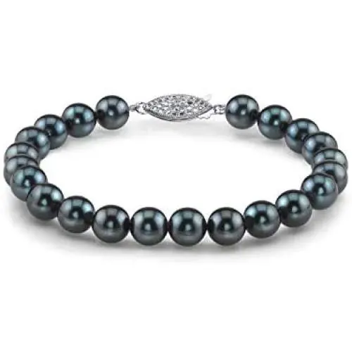 THE PEARL SOURCE 14K Gold 6-6.5mm Round Black Japanese Akoya Saltwater Cultured Pearl Bracelet for Women