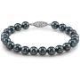 THE PEARL SOURCE 14K Gold 6-6.5mm Round Black Japanese Akoya Saltwater Cultured Pearl Bracelet for Women
