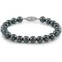 THE PEARL SOURCE 14K Gold 6-6.5mm Round Black Japanese Akoya Saltwater Cultured Pearl Bracelet for Women