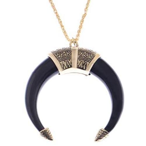 Alilang Womens Boho Tribal Native American Inspired Crescent Moon Bull Horn Bone Pendant Necklace