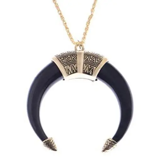 Alilang Womens Boho Tribal Native American Inspired Crescent Moon Bull Horn Bone Pendant Necklace