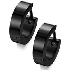 Unique Small Stainless Steel Hoop Earrings for Men Black Huggie Earrings, Hypoallergenic Urban Hoop Dangle Earrings Jewelry, 1 Pairs