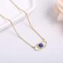 KISSPAT Dainty Eye Necklace for Girls 14K Gold Plated Natural Gemstone Bar Pendant