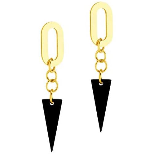 555Jewelry Stainless Steel Small Edgy Triangle Dangle Earrings for Women & Girls