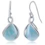 Natural Larimar Gemstone Pear-shaped Sterling Silver Twist Dangling Earrings Jewelry for Women or Teens