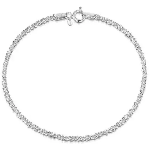 Amberta 925 Sterling Silver 2 mm Snow/Rock Chain Bracelet