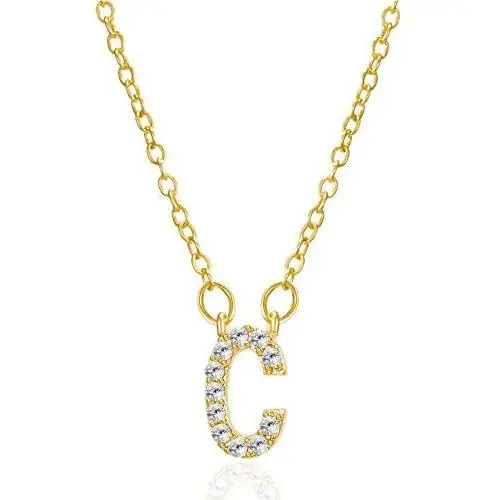 Harlermoon Cubic Zirconia Initial Necklace 14K Gold Plated A-Z Letter Necklace Tiny Monogram Name Jewelry for Women Girls