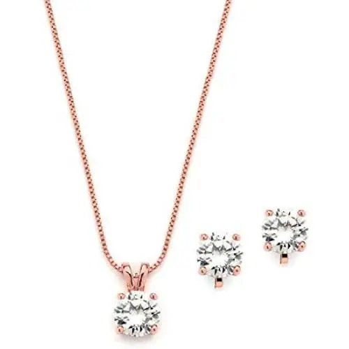 Mariell 14K Rose Gold Cubic Zirconia Jewelry Set - 2cwt Round Pendant with Matching Clip-On Earrings Mariell 14K Rose Gold Cubic Zirconia Jewelry Set - 2cwt Round Pendant with Matching Clip-On Earrings