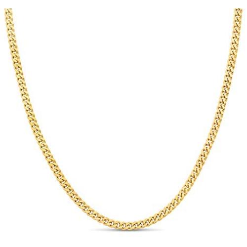 Kezef Creations 3mm Miami Cuban Link Chain in 18K Gold Plated Sterling Silver, Rose Gold Plated Sterling Silver & 925 Sterling Silver Bracelets and Necklaces 7-36 Inches