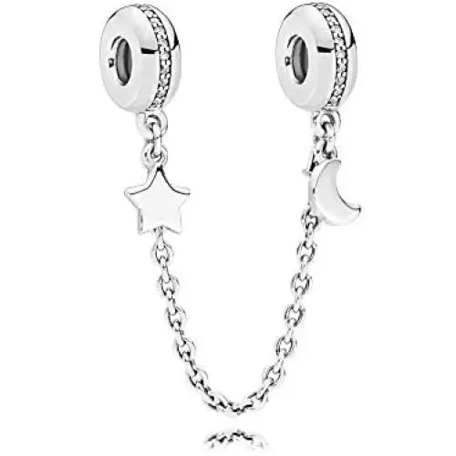 MiniJewelry Safety Chain Charm for Bracelets Butterfly Moon Star Flower Secure Stopper Lock Beads Sterling Silver Safety Chain for Women Girls MiniJewelry Safety Chain Charm for Bracelets Butterfly Moon Star Flower Secure Stopper Lock Beads Sterling Silver Safety Chain for Women Girls