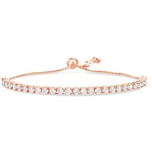 MIA SARINE Yellow Gold Plated Sterling Silver 6 8 Inch Round Cubic Zirconia Bridal Adjustable Bolo Tennis Bracelet for Women