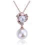 FAIRY COUPLE Women Girls Gold Plated Simulated Shell Pearl Pendant Necklace Dangle Earrings Vintage Wedding Party Jewelry Set Anniversary