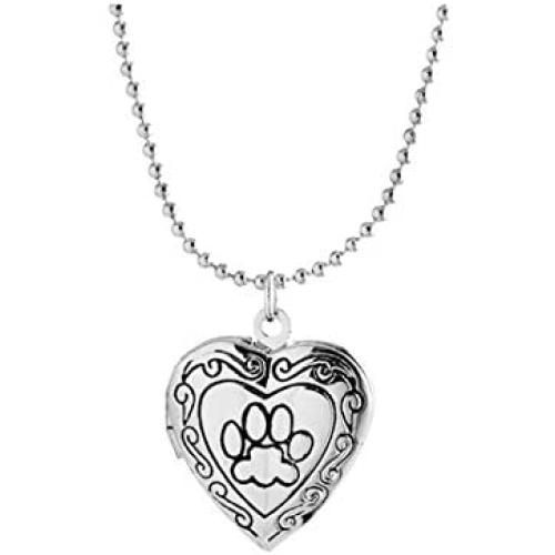 Simple Heart Locket Necklaces Pendant Floating Charms Lockets Animal Dog Paw for Women Girl Memorial Jewelry