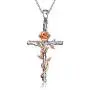 Cross Necklace Sterling Silver Rose Gold Plated Religious Cross Pendant Necklace with Rose Flower Jewelry Gifts (Cross Necklace with Rose)
