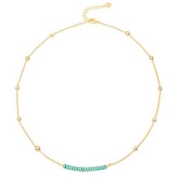 PearlyPearls 18k Gold Chain Choker Dainty Turquoise Beads Bar Necklace for Women Handmade Genstone Jewelry for Mothers Day