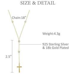 18K Yellow Gold Plated Sterling Silver CZ Rosary 18'' Chain with 2'' Extender.