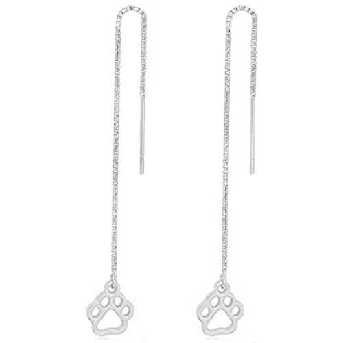 MANZHEN Tiny Puppy Paw Print Dangle Threader Earrings for Cat Dog Lovers Gifts