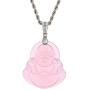 Laughing Buddha Light Pink Jade Pendant Necklace Rope Chain Genuine Certified Grade A Jadeite Jade Hand Crafted, Pink Jade Necklace, 14k White Gold Finish Laughing Jade Buddha Necklace, Pink Jade Medallion Silver Rope Chain Necklace, Mens Jewelry, Buddha 