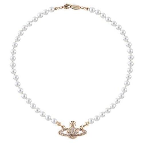 White Pearl Bead Necklaces Crystal Rhinestone Saturn Planet Necklace