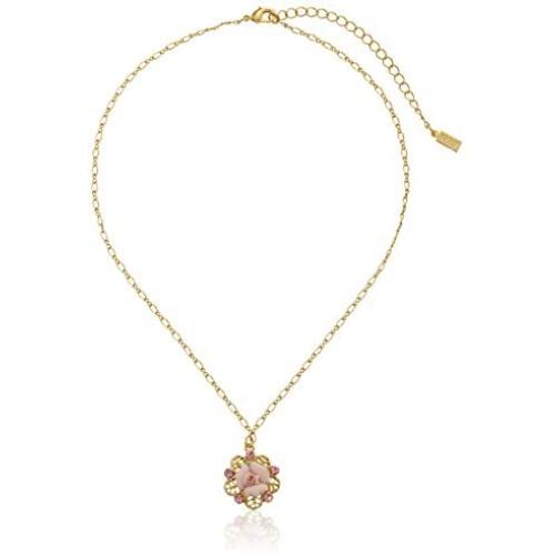 1928 Bridal Porcelain Rose Pink Crystal Necklace,16''+3 Inch Extender