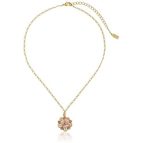 1928 Bridal Porcelain Rose Pink Crystal Necklace,16''+3 Inch Extender