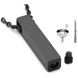 Jovivi Free Engraving - Personalized Custom Stainless Steel Cube Bar Urn Necklace Memorial Ash Keepsake Pendant Cremation Jewelry w/Filler Kit
