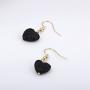 SENFAI 12mm Heart Black Lava-Rock Essential Oil Diffuser Dangle Earrings 3 Tone