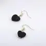 SENFAI 12mm Heart Black Lava-Rock Essential Oil Diffuser Dangle Earrings 3 Tone