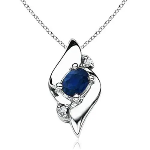 September Birthstone - Shell Style Oval Sapphire and Diamond Pendant Necklace in Silver (4x3mm Blue Sapphire) September Birthstone - Shell Style Oval Sapphire and Diamond Pendant Necklace in Silver (4x3mm Blue Sapphire)