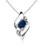 September Birthstone - Shell Style Oval Sapphire and Diamond Pendant Necklace in Silver (4x3mm Blue Sapphire) September Birthstone - Shell Style Oval Sapphire and Diamond Pendant Necklace in Silver (4x3mm Blue Sapphire)