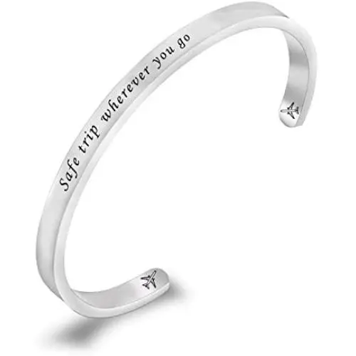 TOGON Safe Travels Bracelet Traveler Cuff Bracelet Gift for Pilot Flight Attendant Aviation Jewelry Safe Trip Wherever You go TOGON Safe Travels Bracelet Traveler Cuff Bracelet Gift for Pilot Flight Attendant Aviation Jewelry Safe Trip Wherever You go