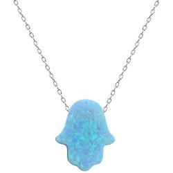 ZS Fire Opal Hamsa Hand Opal Pendant Multi Color Opal Necklace 925 Sterling Silver Necklace
