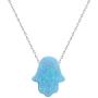 ZS Fire Opal Hamsa Hand Opal Pendant Multi Color Opal Necklace 925 Sterling Silver Necklace