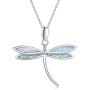 FANCIME October Birthstone White/Yellow Gold Plated Sterling Silver Opal Dragonfly Necklace Long Chain Charm Dainty Pendant Jewelry for Women Girls 16''+2''