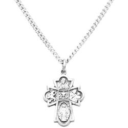 Rosemarie Collections Religious First Communion Four Way Cross Pendant Necklace with Prayer Card, 18''