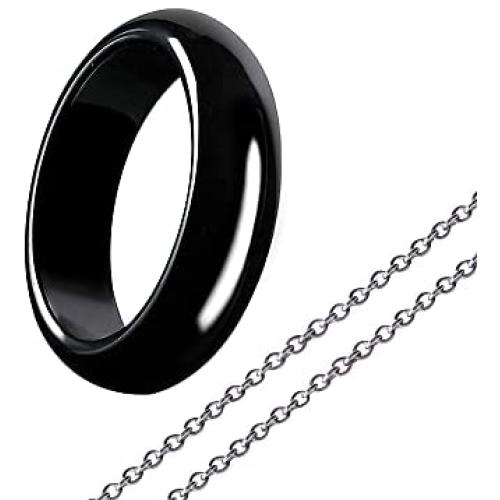 Hematite Ring for Women Men Unisex And 1Pcs Necklace, Natural Black Magnetic Hematite Stone Ring Anxiety Balance Root Chakra Kit ,absorbs Negative Energy Jewelry Gifts Size 6-11