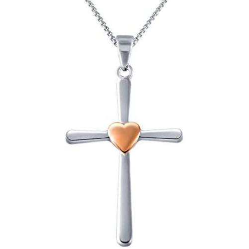 Angelady 925 Sterling Silver Heart Cross Pendant Necklace, Faith Hope Love Cross Pendant for Women Girls, Valentine Birthday Mothers Day Jewellery Gift for Mom