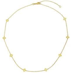 14k Italian Yellow Gold Open Four-Leaf Clover Flower Station Necklace, Adjustable 16''- 18”