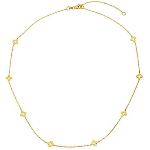 14k Italian Yellow Gold Open Four-Leaf Clover Flower Station Necklace, Adjustable 16''- 18”