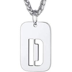 Richsteel Initial Letter Dog Tag Necklace for Men Women Stainless Steel/18K Gold/Black Plated Military Tag Pendant with Spiga Chain Monogram Jewelry(with Gift Box)