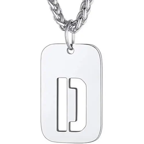 Richsteel Initial Letter Dog Tag Necklace for Men Women Stainless Steel/18K Gold/Black Plated Military Tag Pendant with Spiga Chain Monogram Jewelry(with Gift Box)