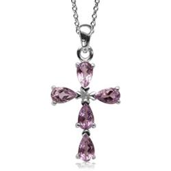 Silvershake 1.05ct. Natural Amethyst White Gold Plated 925 Sterling Silver Cross Pendant with 18 Inch Chain Necklace