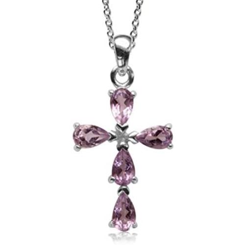 Silvershake 1.05ct. Natural Amethyst White Gold Plated 925 Sterling Silver Cross Pendant with 18 Inch Chain Necklace