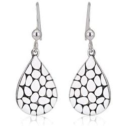 Vanbelle Sterling Silver Jewelry Pebble Inspired Teardrop Earring with Antique Finish for Women and Girls