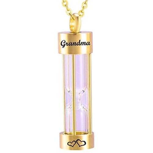 weikui Gold Hourglass Cremation Jewelry for Ashes Stainless Steel Pendant Locket Keepsake Memorial Urn Necklace for Dad Mom Grandma