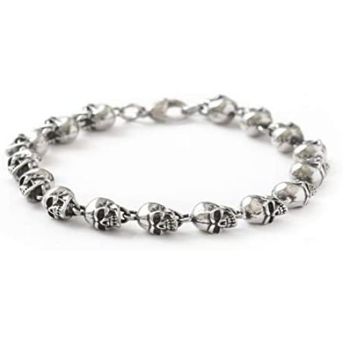 HAQUIL Stainless Steel Skull Charm Linked Bracelet for Men and Women, 8.27''