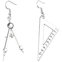 YINLIN Creative Asymmetrical Math Compass Ruler Dangle Earring For Students Jewelry