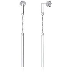 ChicSilver 925 Sterling Silver Minimalist Vertical Bar Geometric Dangle Drop Earrings for Women, Silver/Gold/Rose Gold(with Gift Box)